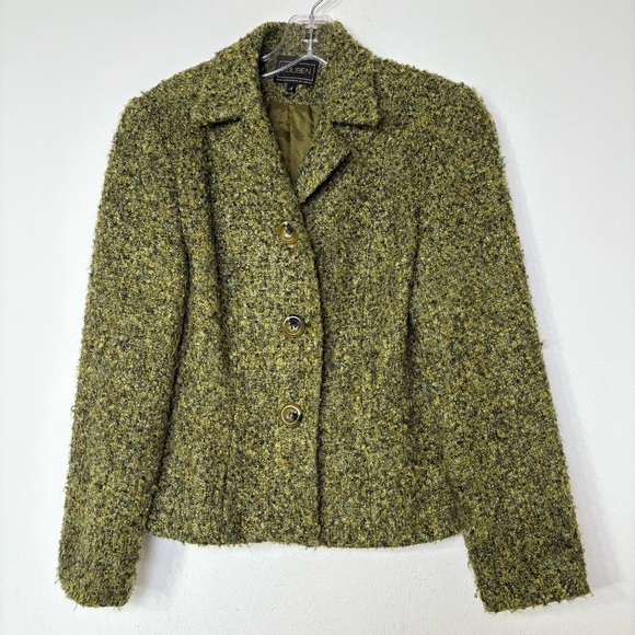 LOUBEN Canada Moss Green Wool Blend Tweed Suit Blazer Jacket 4 Academia Classic - Picture 4 of 16